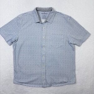 Tailor Vintage Connecticut Mens Shirt Large Blue White Geometric Print Short Slv